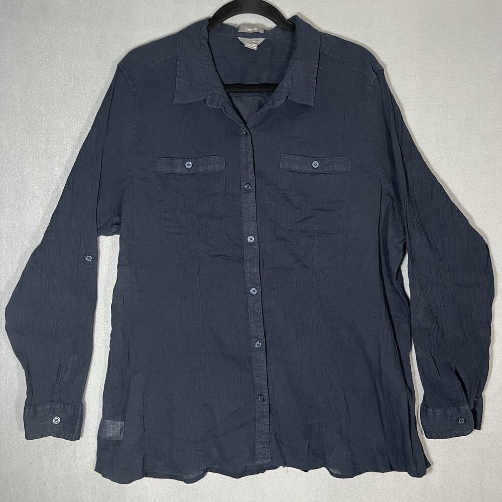 Woman's Eddie Bauer‎ Travel Seeker Long Sleeve Shirt Navy 2XL Sheer Classic Fit - Picture 10 of 10
